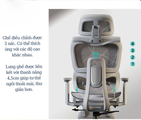 Ghế Xoay Văn Phòng, Ghế CTH, Ghế Làm Việc Có gác Chân LM186A Màu Ghi