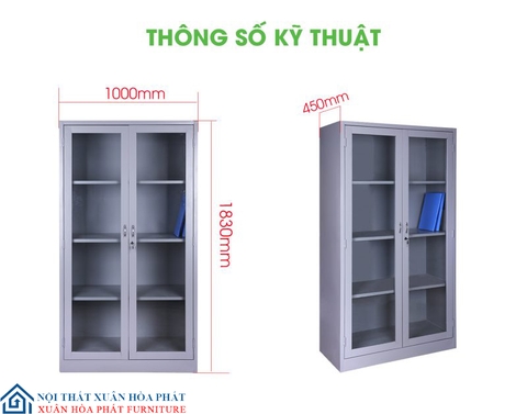 Tủ Hồ Sơ Sắt 2 Cánh Kính Trong Suốt K2S-CK