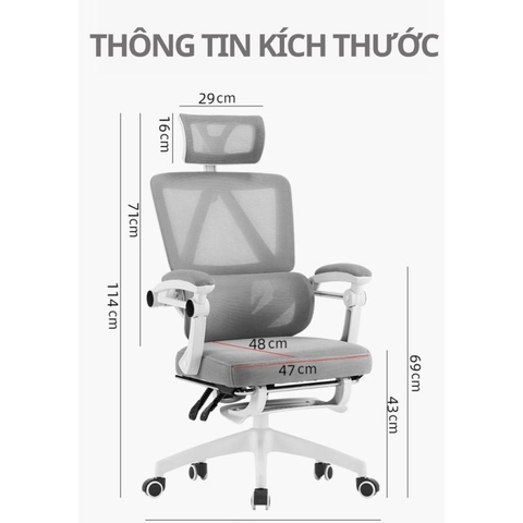 Ghế Công Thái Học, Ghế Văn Phòng Tựa Đầu Chân Xoay Ngả lưng Thư Giãn, Có Gác Chân TMS09