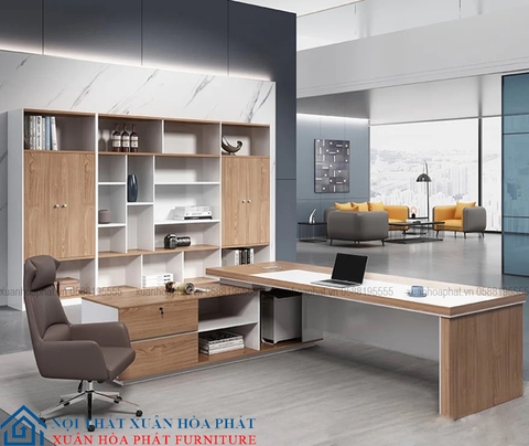 Bàn Giám Đốc Gỗ Công Nghiệp Cao Cấp Kèm Tủ Phụ BGD_03