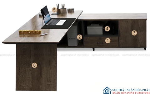 Bàn Giám Đốc Gỗ MDF Thiết Kế Độc Đáo, Ấn Tượng BGD_04