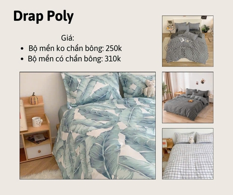 BỘ DRAP POLY GỒM DRAP, MỀN, 2 VỎ GỐI NẰM