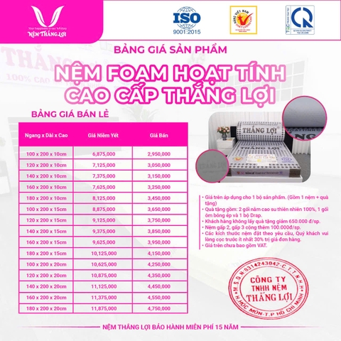 NỆM CS FOAM HOẠT TÍNH CAO CẤP THẮNG LỢI