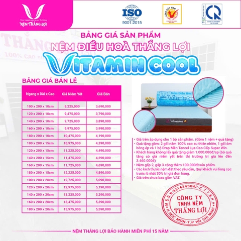 NỆM CAO SU ĐIỀU HOÀ VITAMIN COOL THẮNG LỢI