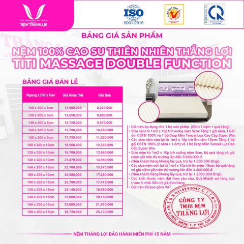 NỆM 100% CS THIÊN NHIÊN TITI MASSAGE DOUBLE FUNCTION THẮNG LỢI