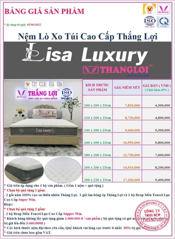 NỆM LÒ XO TÚI CAO CẤP LISA LUXURY THẮNG LỢI
