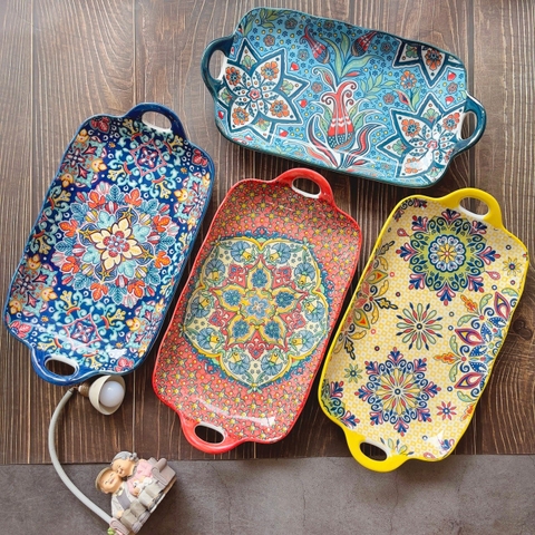 Đĩa chữ nhật thổ cẩm