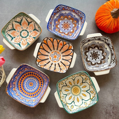 Bát vuông 2tai thổ cẩm