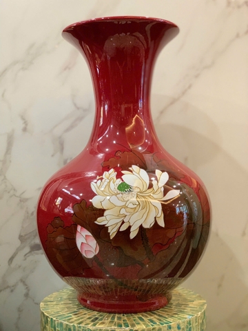 Sơn mài mỹ nghệ - Cặp bình sen Huyết Dụ