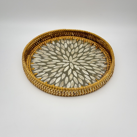 Khay mây khảm trai f30