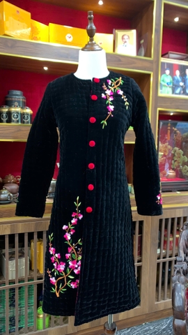 Áo Dài Trần Bông thêu Hoa Đào