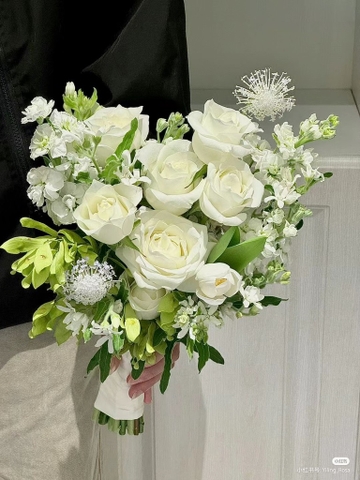 Hoa cưới hồng trắng mix phi yến