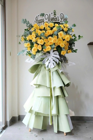 Kệ hoa khai trương  vàng phối giấy xanh SP000070