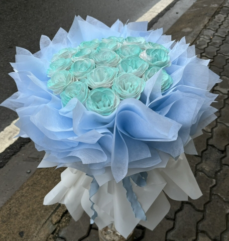 💙 Bó Hoa Sáp Xanh Pastel – Đẳng Cấp & Trường Tồn Như Tình Yêu Lâu Dài