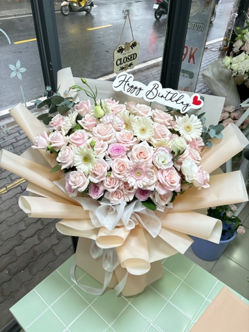 Bó hoa hồng kem mix đồng tiền