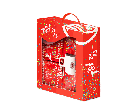 Hộp Quà Tết Cà Phê Hoà Tan Highlands Coffee (2 hộp cà phê 10 gói + 1 ly sứ trắng logo Highlands)