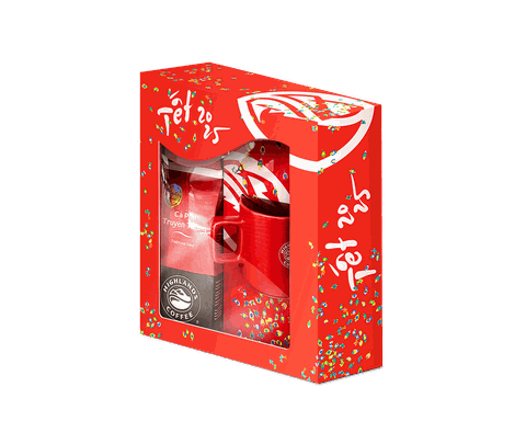Hộp quà cà phê Truyền thống Highlands Coffee 200 gram (1 gói cà phê 200gr + 1 ly sứ trắng logo Highlands)