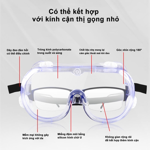 Kính bảo hộ Ams chống khói cay mắt bằng nhựa dẻo (vừa kính cận) quy cách A2601