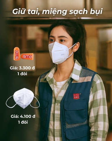 Combo khẩu trang bịt tai khi làm kho bãi tiếng ồn khói bụi 50 ngày