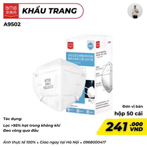 Khẩu Trang KN95 5 lớp, Màu Trắng, hiệu: AMS, Model: A9502, Hộp 50 chiếc