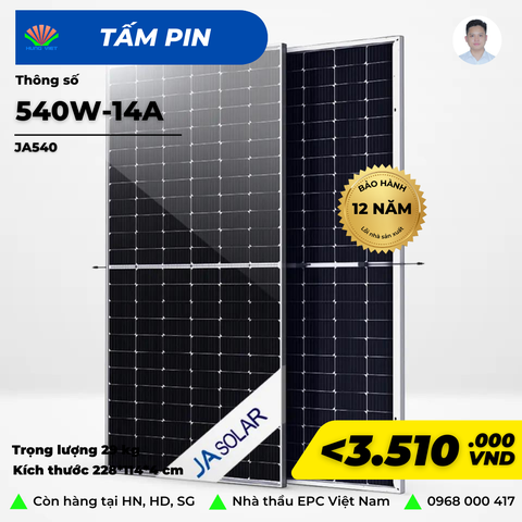 Tấm pin NLMT JASolar 540W Mono Halfcell Ptype bảo hành 12 năm 540WP-JAM72S30-540/MR