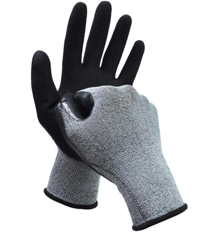 Găng tay Ams Nilon Poly móng vuốt phủ Nitrile xám đen hiệu: AMS, model: A298 chuẩn GB24541-2022 (tá12 đôi, bao tải 750 đôi)