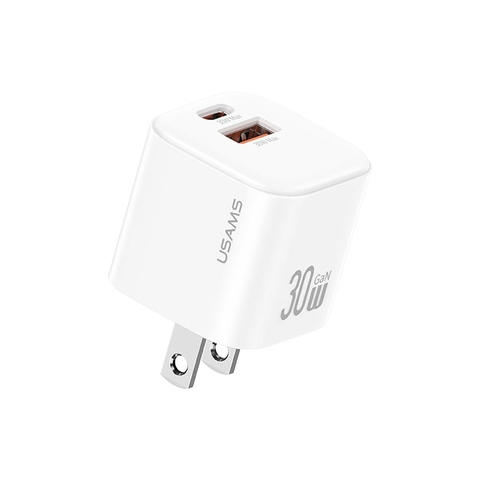 USAMS CC270 30W GaN Mini A+C Dual Ports Fast Charger (US) - JC Series - White