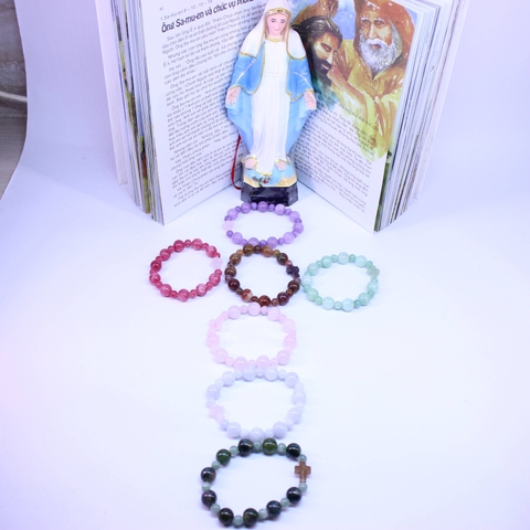 Vòng tay chuỗi mân côi 100% từ đá tự nhiên hạt 9li
