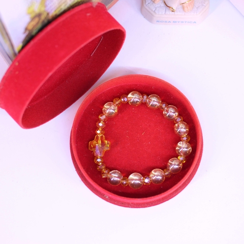 CHUỖI HẠT MÂN CÔI ĐÁ TOPAZ VÀNG MÂT ONG 10LI XEN ĐÁ TOPAZ NHỎ THÁNH GIÁ TAY NỮ XINH XẮN 10 HẠT
