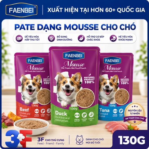 Pate Mousse Faenbei Cho Chó 130g Cao Cấp - Thức Ăn Ướt Dễ Tiêu Hóa, Bổ Sung Prebiotics & Omega 3