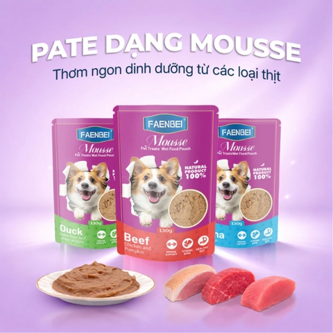 Pate Mousse Faenbei Cho Chó 130g Cao Cấp - Thức Ăn Ướt Dễ Tiêu Hóa, Bổ Sung Prebiotics & Omega 3