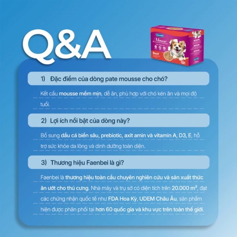 Pate Mousse Faenbei Cho Chó 130g Cao Cấp - Thức Ăn Ướt Dễ Tiêu Hóa, Bổ Sung Prebiotics & Omega 3
