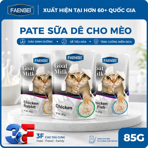 Pate Sữa Dê Faenbei Cho Mèo 85g - Thức Ăn Ướt Thịt Tươi, Dễ Tiêu, Bổ Sung Taurine & IMO