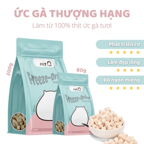 PetQ Gà Sấy Đông Khô Cho Chó Mèo – Thức Ăn Đông Khô Cao Cấp Gói 80g | 3FStore