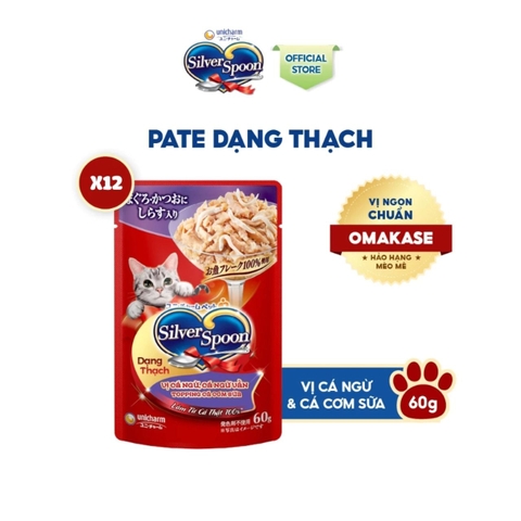 Pate Mèo Silver Spoon 60g – Thức Ăn Ướt Cho Mèo Dạng Sốt/Thạch Cá Ngừ, Gà, Cá Bào – 3FStore