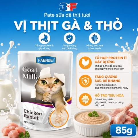 Pate Sữa Dê Faenbei Cho Mèo 85g - Thức Ăn Ướt Thịt Tươi, Dễ Tiêu, Bổ Sung Taurine & IMO