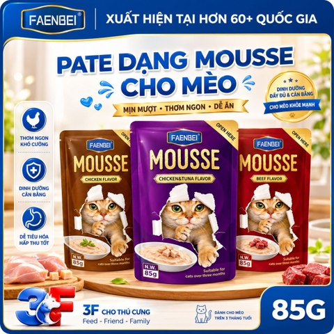 Pate Mousse Faenbei Cho Mèo 85g Cao Cấp - Thức Ăn Ướt Dễ Tiêu, Bổ Sung Taurine & Vitamin