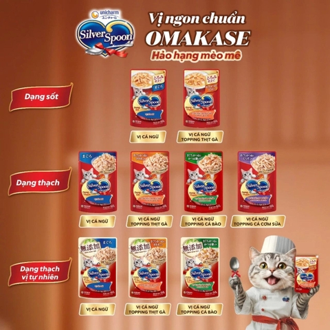 Pate Mèo Silver Spoon 60g – Thức Ăn Ướt Cho Mèo Dạng Sốt/Thạch Cá Ngừ, Gà, Cá Bào – 3FStore