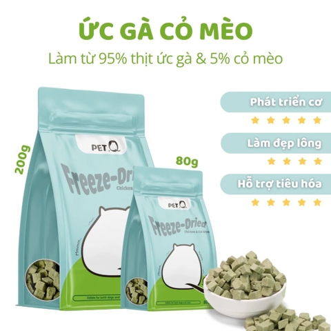 PetQ Gà Sấy Đông Khô Cho Chó Mèo – Thức Ăn Đông Khô Cao Cấp 200g | 3FStore