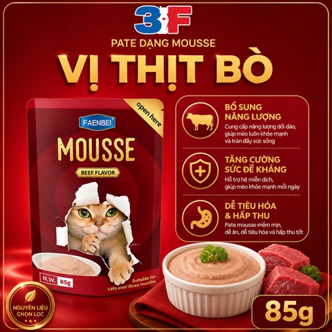 Pate Mousse Faenbei Cho Mèo 85g Cao Cấp - Thức Ăn Ướt Dễ Tiêu, Bổ Sung Taurine & Vitamin