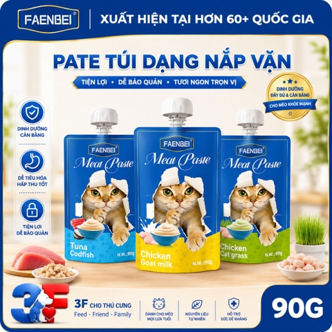 Pate Nắp Vặn Faenbei Cho Mèo 90g - Pate Mịn Dễ Ăn, Bổ Sung Taurine & FOS Hỗ Trợ Tiêu Hóa