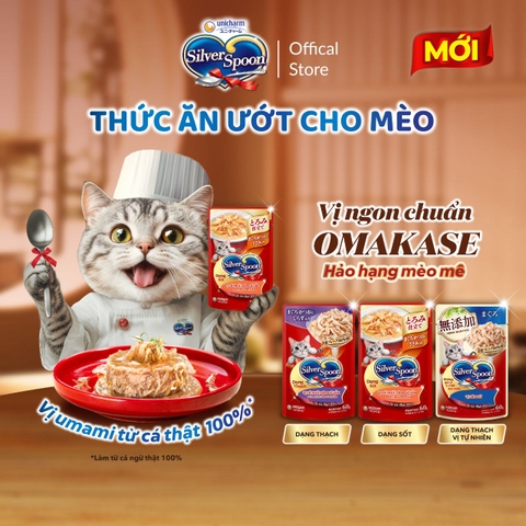 Pate Mèo Silver Spoon 60g – Thức Ăn Ướt Cho Mèo Dạng Sốt/Thạch Cá Ngừ, Gà, Cá Bào – 3FStore