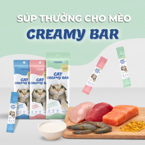 Súp Thưởng Creamy Faenbei Cho Mèo 4x15g - Kem Thưởng Bổ Sung Taurine, Omega 3 & Vitamin