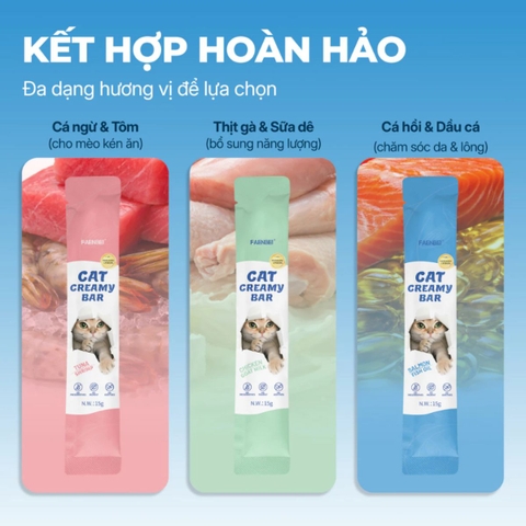 Súp Thưởng Creamy Faenbei Cho Mèo 4x15g - Kem Thưởng Bổ Sung Taurine, Omega 3 & Vitamin