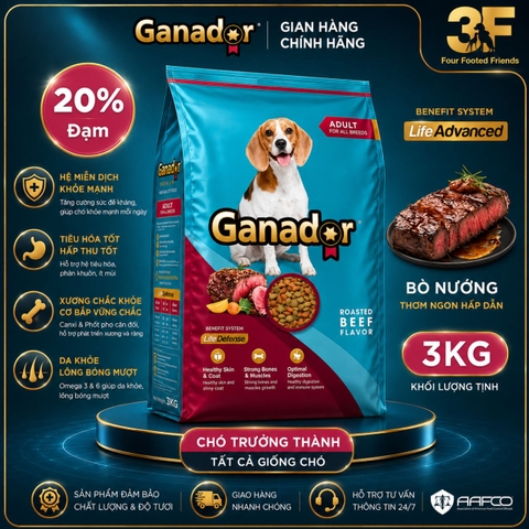 Thức Ăn Hạt Ganador Dành Cho Chó Bao 3kg | nguyên seal |