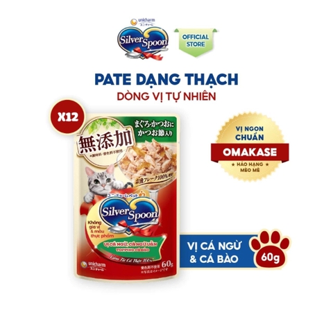 Pate Mèo Silver Spoon 60g – Thức Ăn Ướt Cho Mèo Dạng Sốt/Thạch Cá Ngừ, Gà, Cá Bào – 3FStore