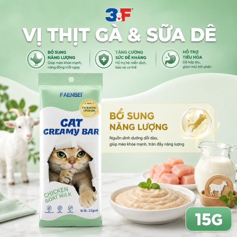 Súp Thưởng Creamy Faenbei Cho Mèo 4x15g - Kem Thưởng Bổ Sung Taurine, Omega 3 & Vitamin