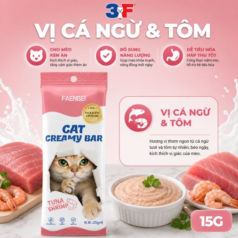 Súp Thưởng Creamy Faenbei Cho Mèo 4x15g - Kem Thưởng Bổ Sung Taurine, Omega 3 & Vitamin