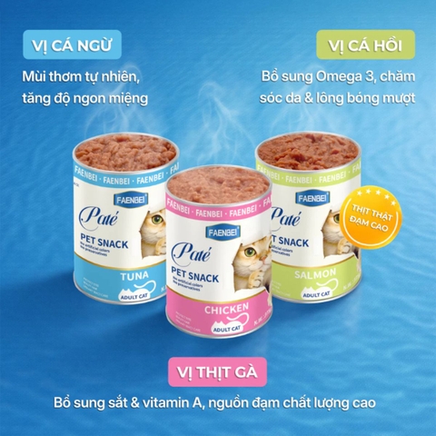 Pate Lon Faenbei Cho Mèo 375g Hàm Lượng Thịt Cao - Thức Ăn Ướt Mousse Giàu Đạm, Omega 3 & Taurine