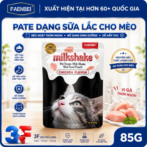 Pate Sữa Lắc Faenbei Cho Mèo 85g Vị Gà - Milkshake Dễ Tiêu, Bổ Sung Vitamin & Omega 6